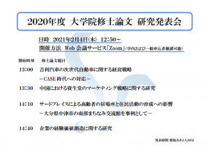 2020, Shimonoseki City University Graduate School “Master's Thesis Research Presentation”